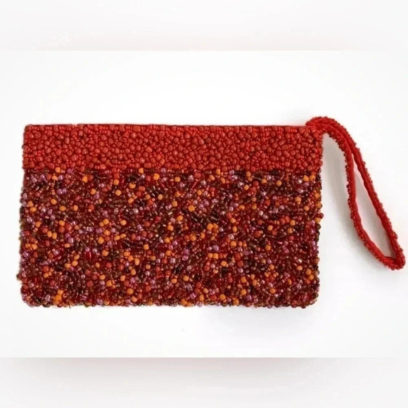 Heavily Beaded Orange Evening Bag Purse Wristlet Excellent Condition - Picture 3 of 14